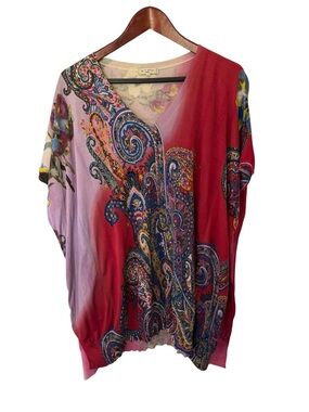 Etro Red and Lavender Paisley V-Neck blouse